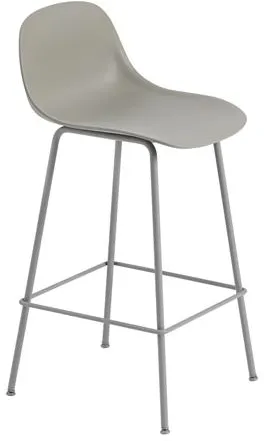 Muuto Fiber -baarituoli Tube Base -jalustalla ja selkänojalla Harmaa/Harmaa H87,5 cm