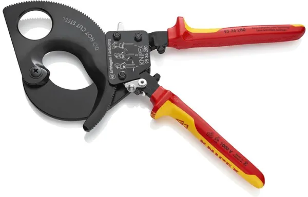 Knipex Kaapelileikkuri (räikkämekanismi) musta lakattu, VDE-hyväksytty 280 mm
