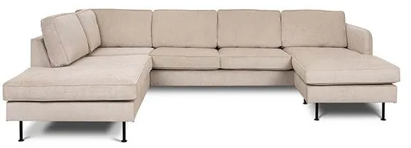 Læsø-sohva, jossa on chaiselongue ja open-end - 288 x 210 cm - beige sametti